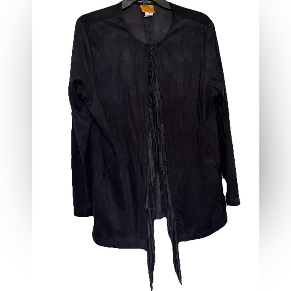 Ruby Rd. Black Faux Suede Fringe Jacket Size 14 - Picture 1 of 4